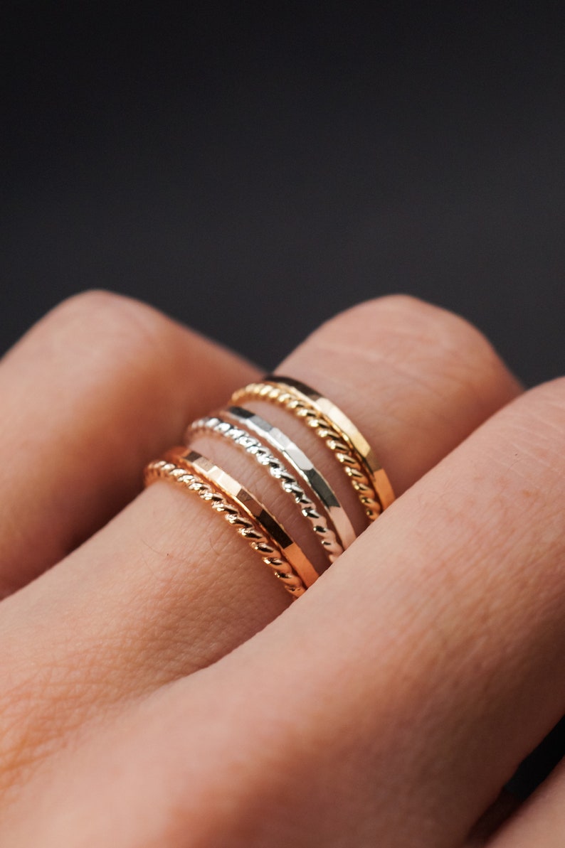 Thin Twist Stacking Set of 2 Rings in 14K Rose Gold fill, rose gold stack, stackable ring, rose gold ring set, delicate ring, set of 2 image 10