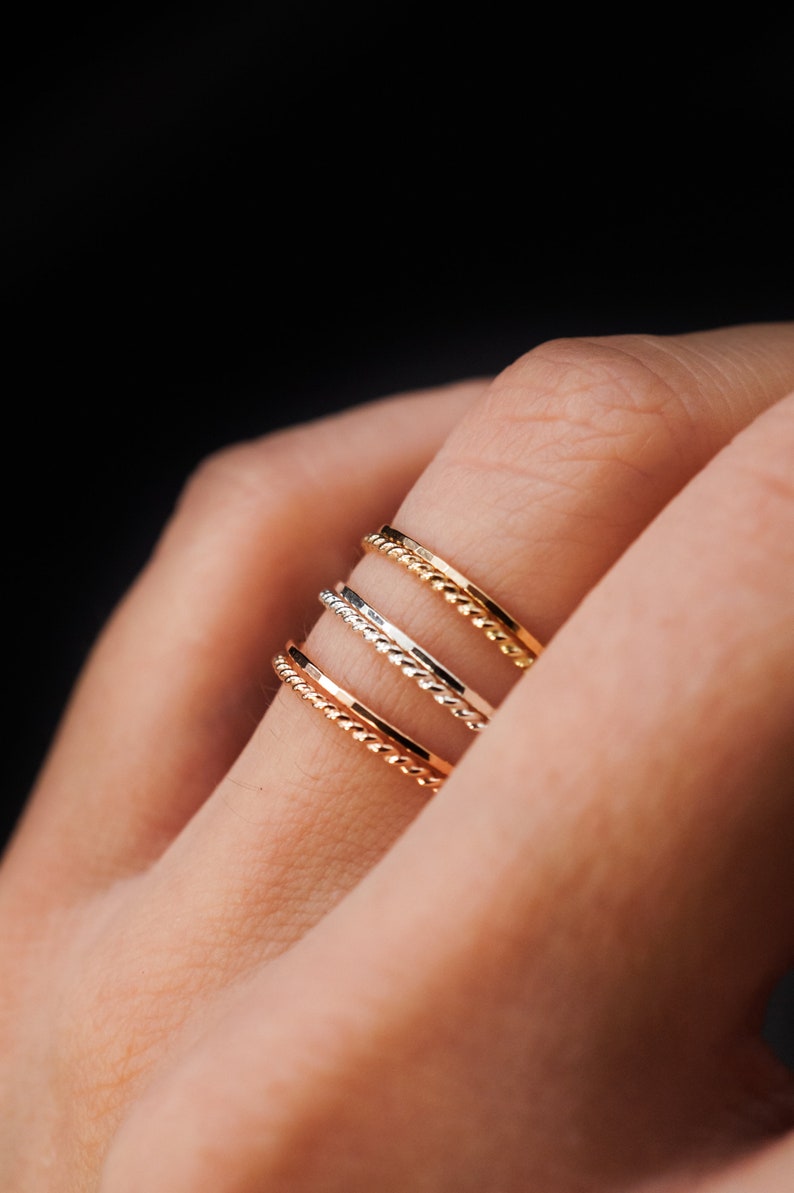 Thin Twist Stacking Set of 2 Rings in 14K Gold fill, gold stack, stackable ring, delicate gold ring, gold ring set, minimal ring, set of 2 image 9