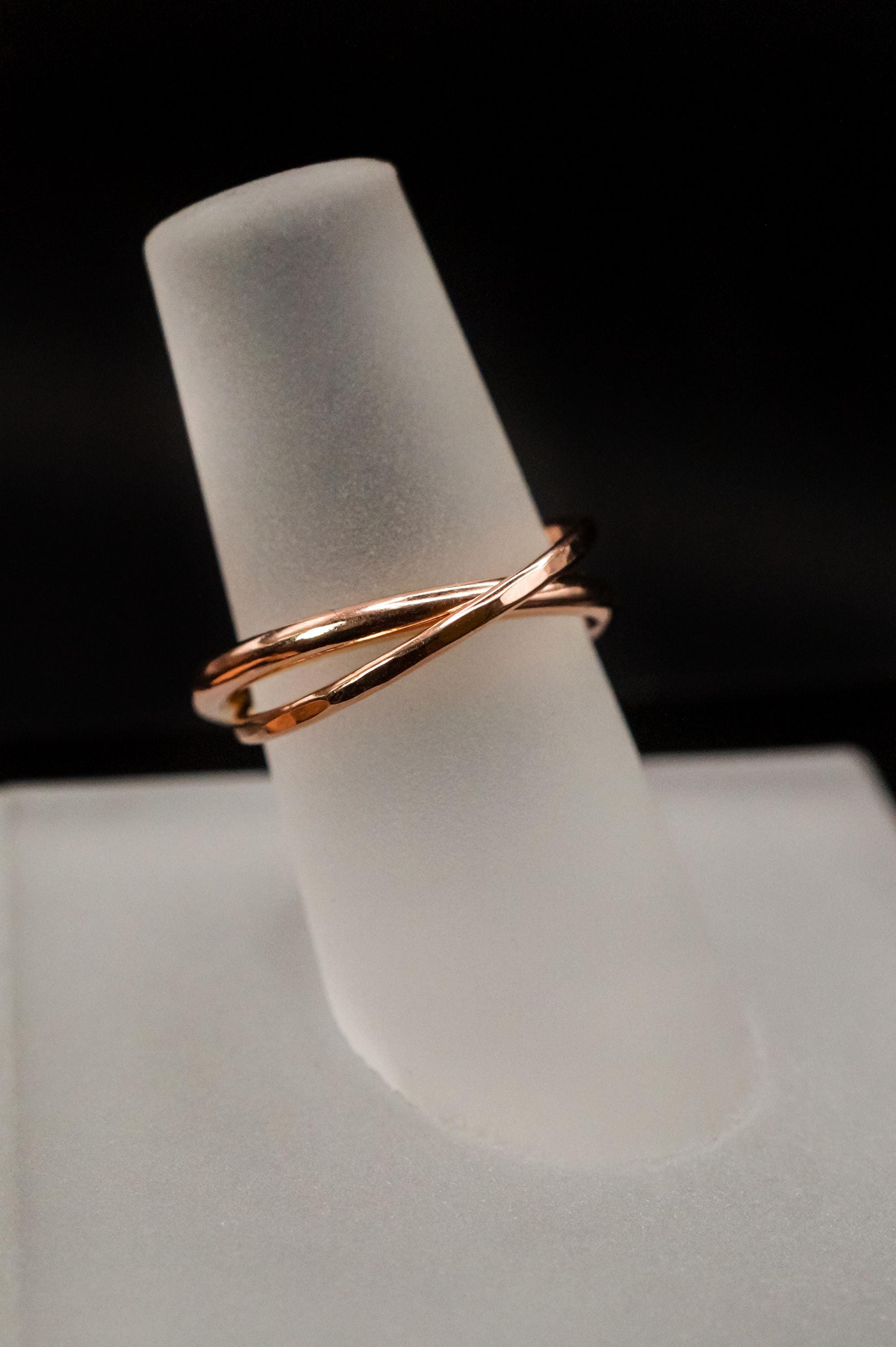 Asymmetrical Interlocking Set of 2 Rings, 14K SOLID Rose Gold, Fidget ...