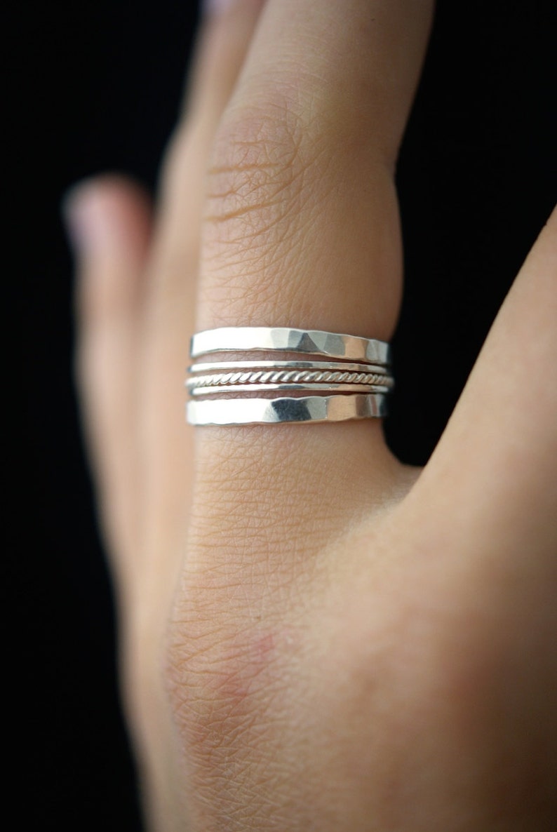 The Ultimate Twist Stacking Set of 5, Sterling Silver, twisted, rope ring, textured pack, Extra Thick and Ultra Thin, gifts for her image 4