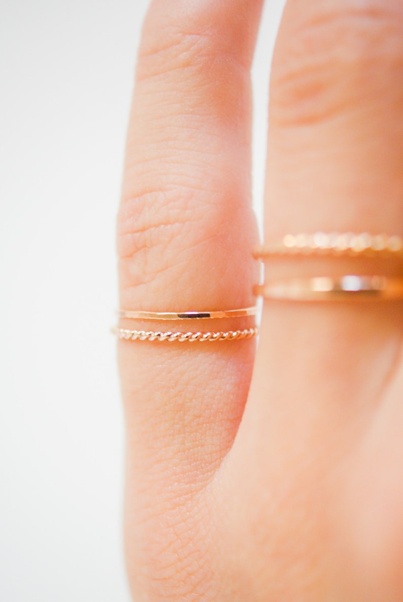 Dainty Rose Gold Stacking Ring Sets, Ultra Thin, Twist Rings, Stacked Sets, Styled, Minimalist Stacking rings, Gold-Filled, Unisex, Textured image 5