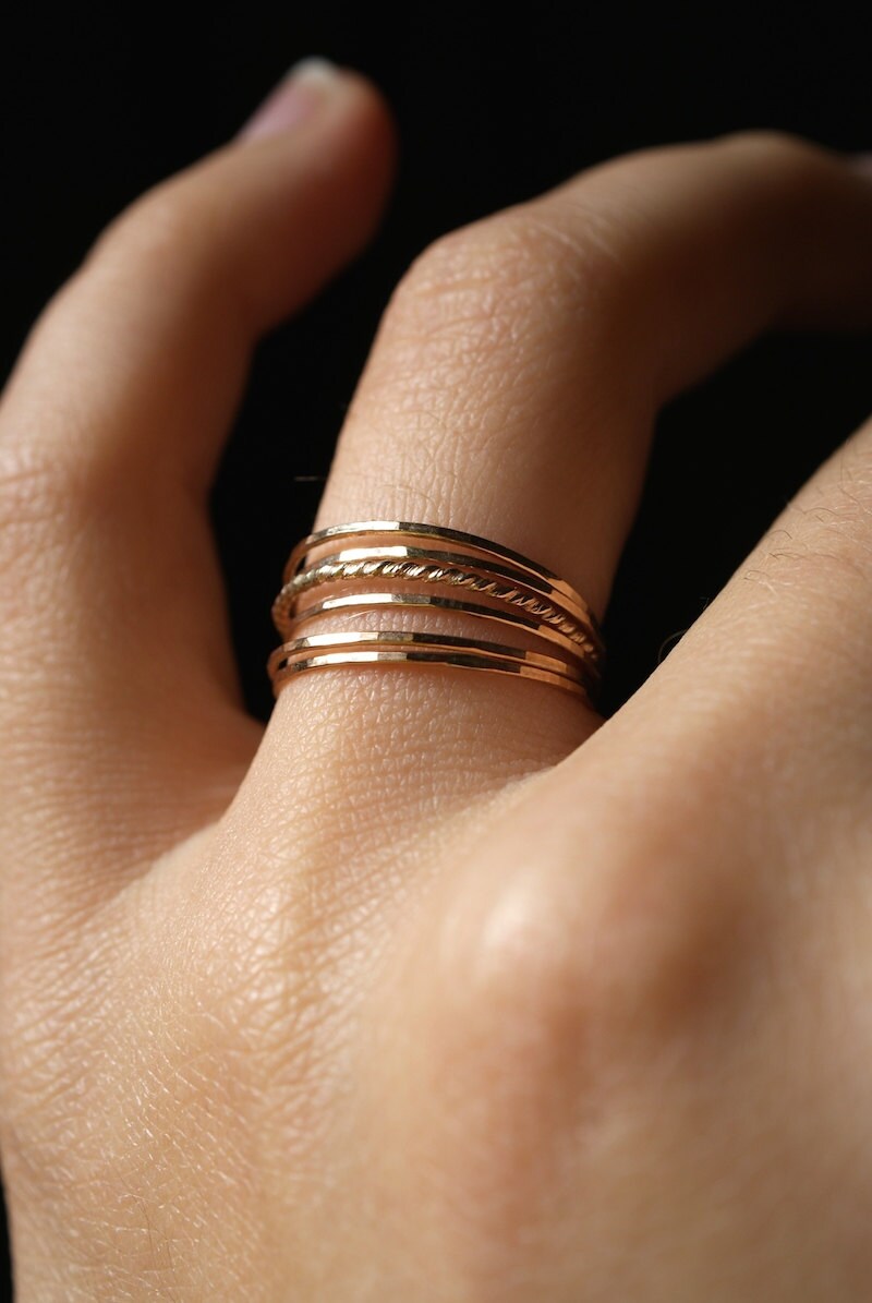 Ultra Thin Gold Filled Twist Stacking Rings Set of 6 14K Gold Etsy