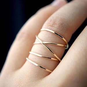 Extra Large Gold Wrap Ring, 14k gold fill wraparound ring, wrapped criss cross ring, woven ring, infinity, intertwined, overlapping, texture image 1