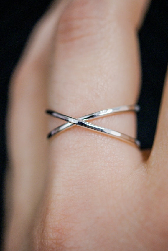 Amanda Rose Rhodium Plated Criss Cross Cubic Zirconia 'X' Ring in Ster |  MLG Jewelry