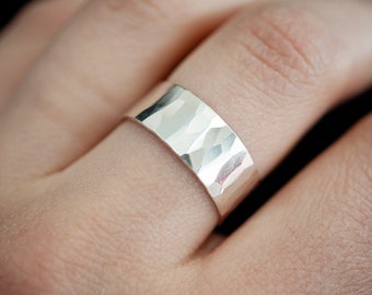 Wide Hammered Band Ring in Sterling Silver, hammered ring, large band, unisex, large ring, wide metal, hammered silver, thick silver ring