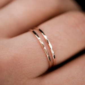 Set of 2 | Medium Thickness Stacking Rings | 14K Rose Gold Filled | Hammered or Smooth | 1mm thick stackable, delicate minimal band, midi
