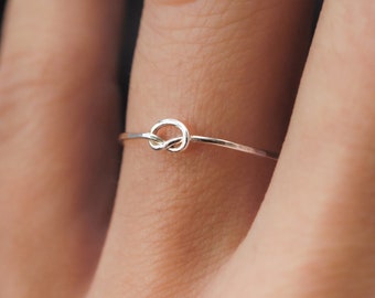 Open Knot Ring, Sterling Silver, delicate ring, silver knot ring, silver stacking ring, delicate knot, bridesmaid, thick or thin, pretzel