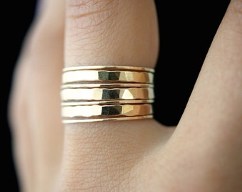Gold Stacking rings, set of 7, 14k gold fill stackable ring, hammered gold rings, delicate gold rings, gold rings, thick gold rings