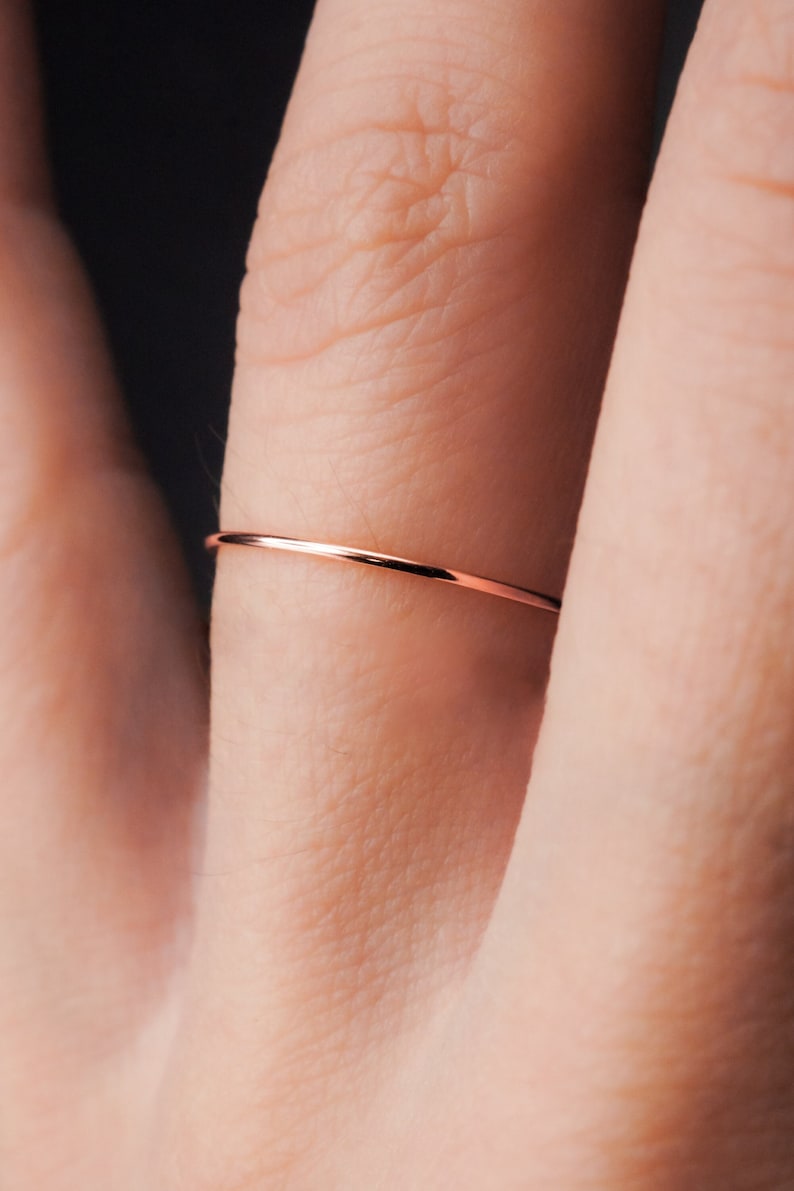 Rose Gold Ultra Thin Stacking ring, super skinny, extra thin, thinnest, slender, 14k rose gold fill, stackable, delicate, threadbare, .7mm image 1