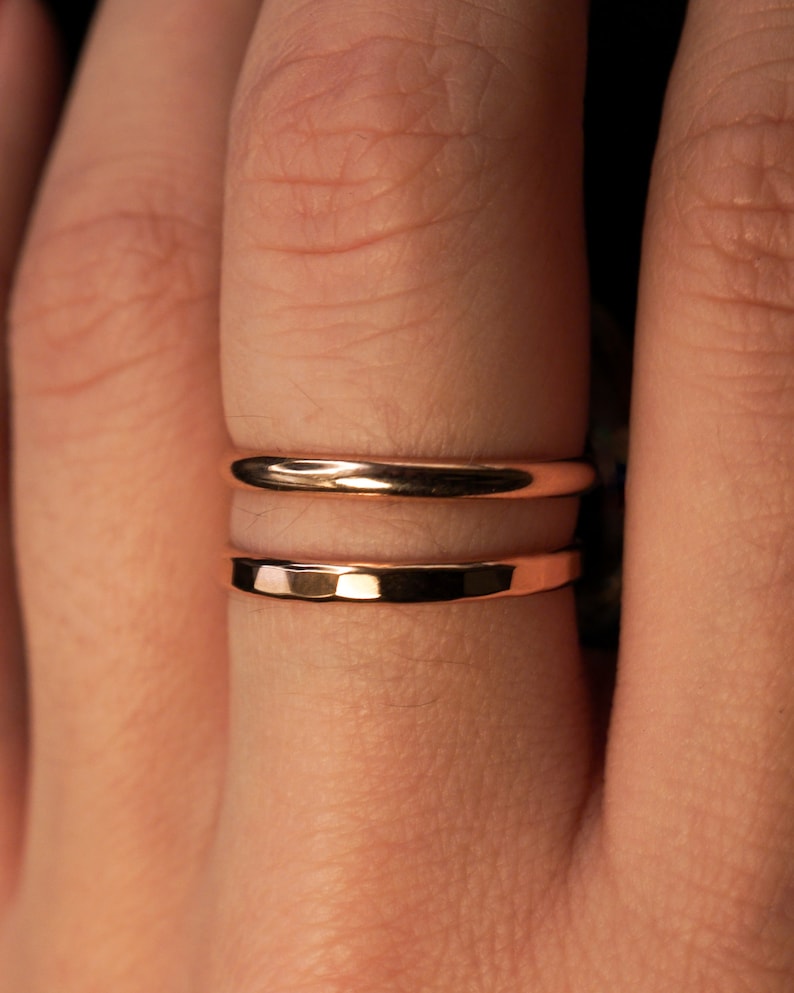 Extra Thick Rose Gold-fill Stack Ring, One Single Rose Gold-fill ring, stackable, thick, hammered rose gold fill band, new smooth finish image 2