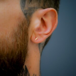 Men's Mini Mirror Stud in 14K Gold Fill, Rose Gold Fill, or Sterling Silver, Men's Earring, rectangle earring, unisex earrings, mens jewelry image 3