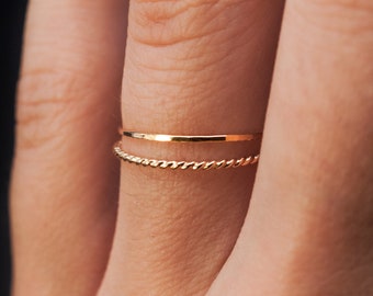 Thin Twist Stacking Set of 2 Rings in 14K Gold fill, gold stack, stackable ring, delicate gold ring, gold ring set, minimal ring, set of 2