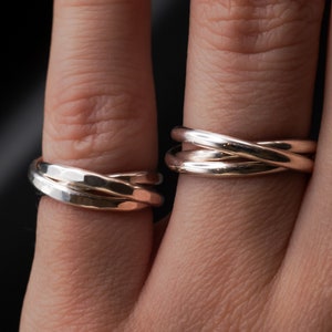 Thick Interlocking Set of 3 Rings in Silver, Gold Fill or Rose Gold Fill, interlocking, rolling ring, wrap, fidget, rolling ring, entwined image 6