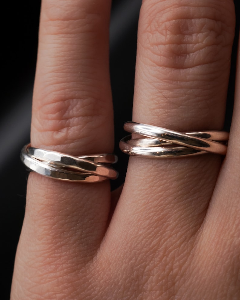 Thick Interlocking Set of 3 Rings in Silver, Gold Fill or Rose Gold Fill, interlocking, rolling ring, wrap, fidget, rolling ring, entwined image 6