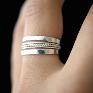 The Ultimate Twist Stacking Set of 5, Sterling Silver, twisted, rope ring, textured pack, Extra Thick and Ultra Thin, gifts for her image 1