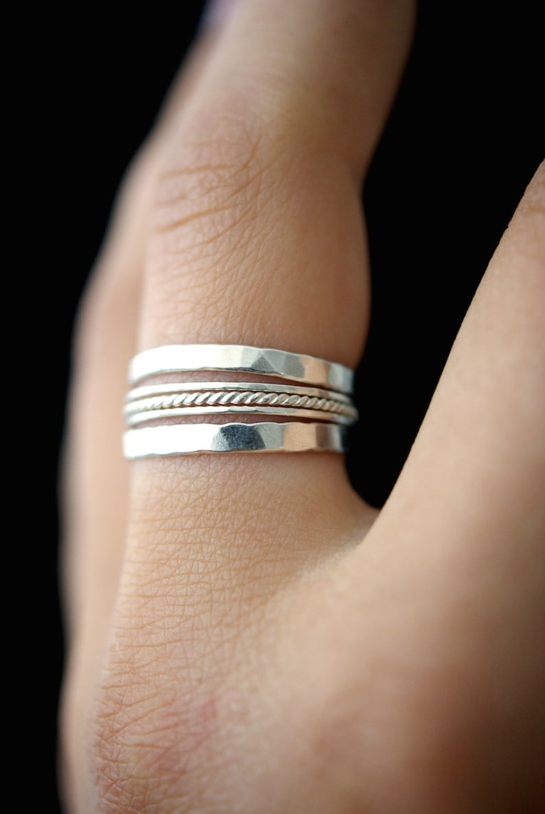 Sterling Silver Twist Stacking Ring Set of 5 Silver Stacking Etsy