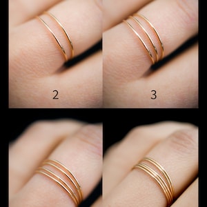 Ultra Thin Rings, Made in Gold Fill, shown in sets of 2, 3, 4 & 5 for comparison. Featuring the smooth finish.