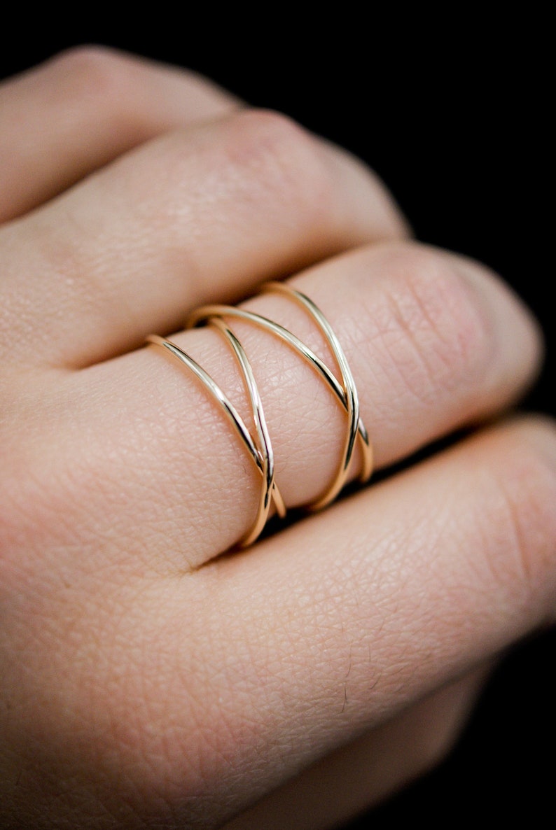 Large Gold Wrap ring, 14K Gold Fill wraparound, gold fill wrapped criss cross, woven ring, infinity, intertwined, overlapping, texture image 9