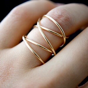 Thick Extra Large Gold Wrap Ring, Smooth Finish, wrapped criss cross ring, woven ring, infinity, intertwined, overlapping, minimal statement image 6