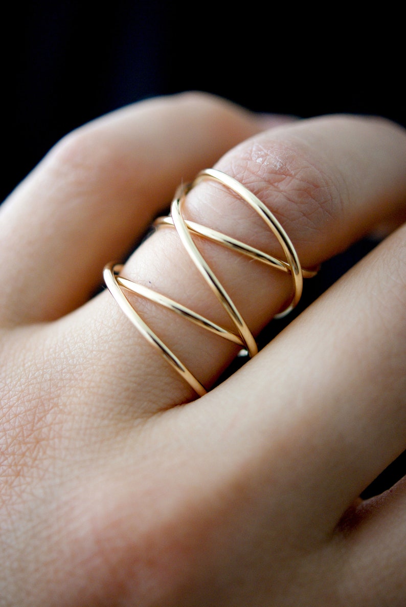 Thick Extra Large Gold Wrap Ring, Smooth Finish, wrapped criss cross ring, woven ring, infinity, intertwined, overlapping, minimal statement image 6