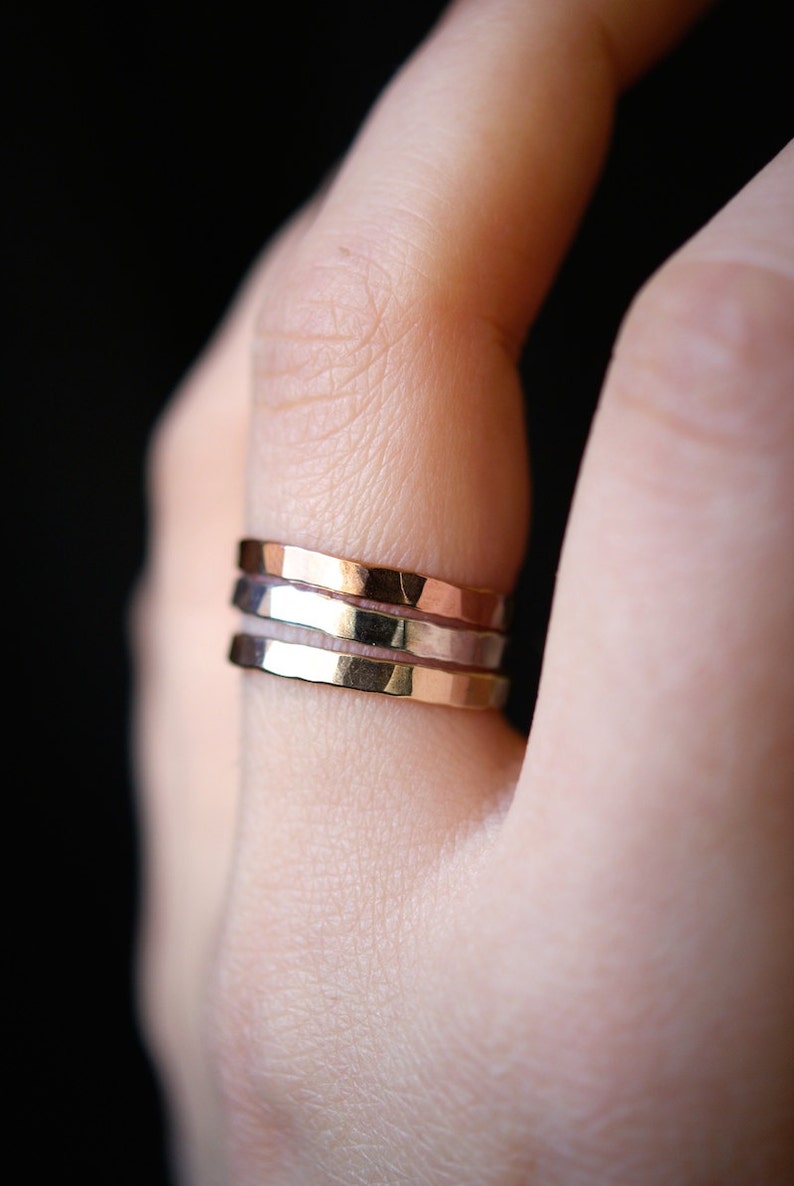 Extra Thick Mixed Metal Stack ring set of 3 Rose Gold