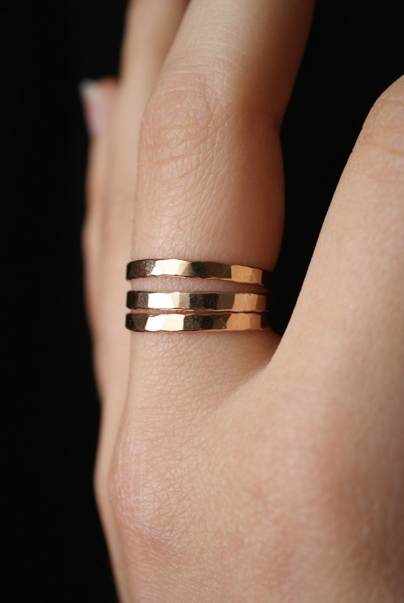 Extra Thick Gold Stack rings, Set of 3 Gold Stack rings, stackable rings, extra thick gold ring, hammered gold ring, thick gold band image 5