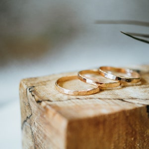 Extra Thick Gold Stack rings, Set of 3 Gold Stack rings, stackable rings, extra thick gold ring, hammered gold ring, thick gold band image 2