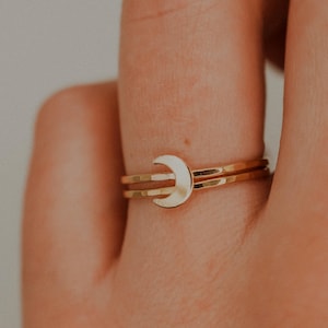 Moon Set of 2 Stacking Rings, 14K Gold Fill | moon ring, medium thick, stackers, stacking rings, gold fill, lunar, crescent, yellow gold