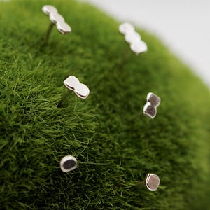 Hammered Bead Stud earrings in Sterling Silver, minimalist, recycled upcycled, sustainable, gift, pebbles, unique studs, natural, organic