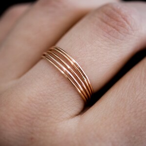 Set of 5 Ultra Thin Stacking Rings | 14k Rose Gold Filled | hammered, smooth, stackable pack of minimalist super skinny bands, threadbare