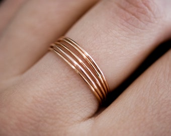 14k Rose Gold Fill stack rings, Ultra Thin set of 5, 14k rose gold fill stacking rings, gold stackable rings, hammered rose gold rings