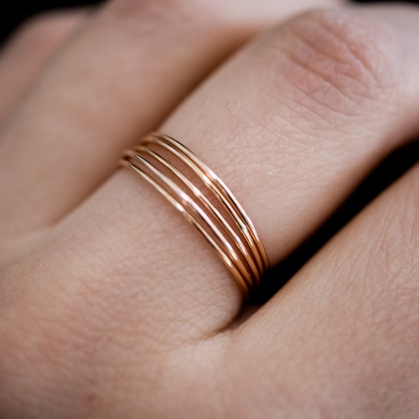 14k Rose Gold Fill stack rings, Ultra Thin set of 5, 14k rose gold fill stacking rings, gold stackable rings, hammered rose gold rings