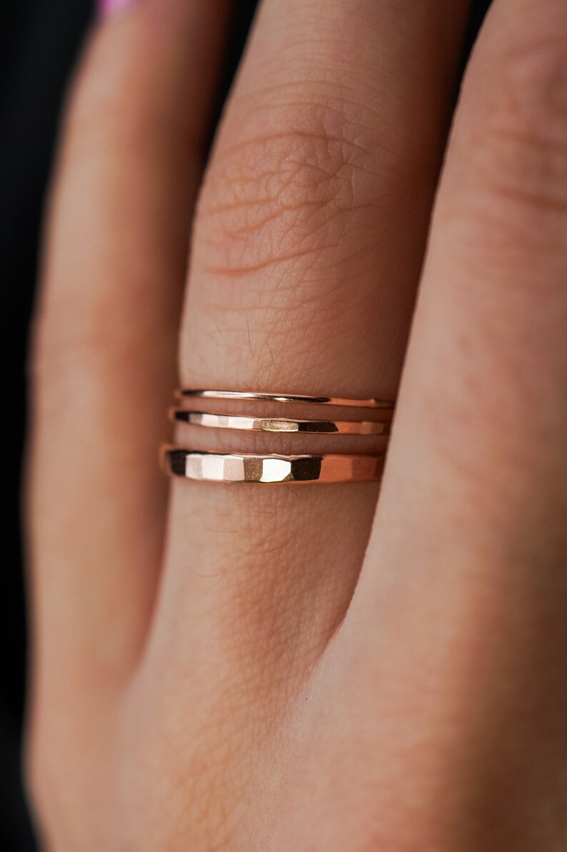 Extra Thick Rose Gold-fill Stack Ring, One Single Rose Gold-fill ring, stackable, thick, hammered rose gold fill band, new smooth finish image 6