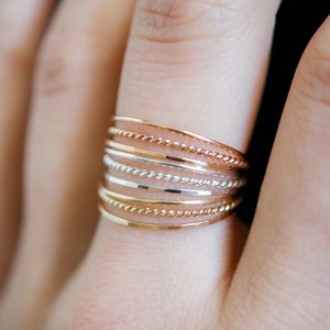 Thin Twist Stacking Set of 3 Rings in 14K Gold fill, Rose Gold or Sterling Silver, stackable, delicate, gold ring set, minimal, rope texture image 2