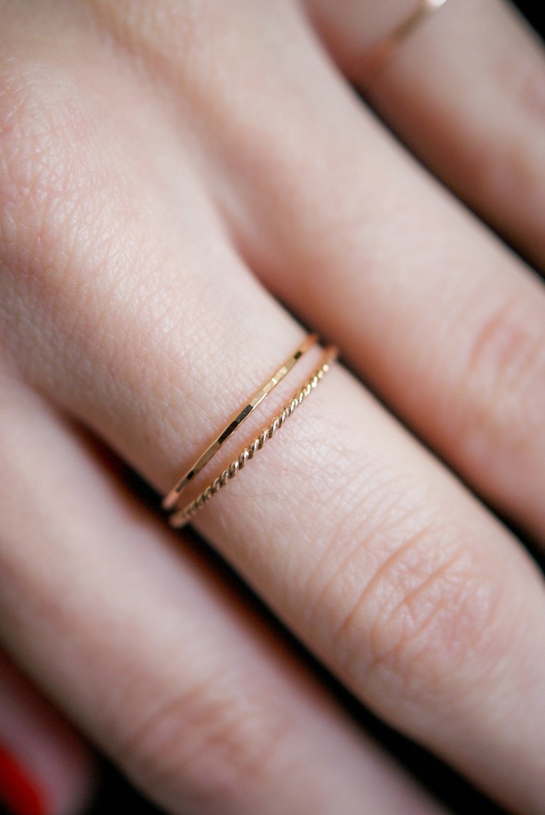 Thin Twist Stacking Set of 3 Rings in 14K Gold fill, Rose Gold or Sterling Silver, stackable, delicate, gold ring set, minimal, rope texture image 9