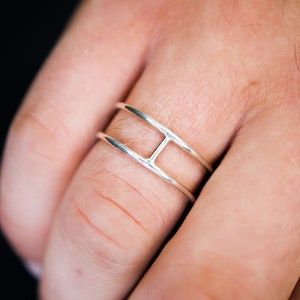 Men&#39;s Cage Ring | Sterling Silver | Large or Small | Smooth or Hammered | double bar, men&#39;s ring, H, unisex, negative space, custom sizing