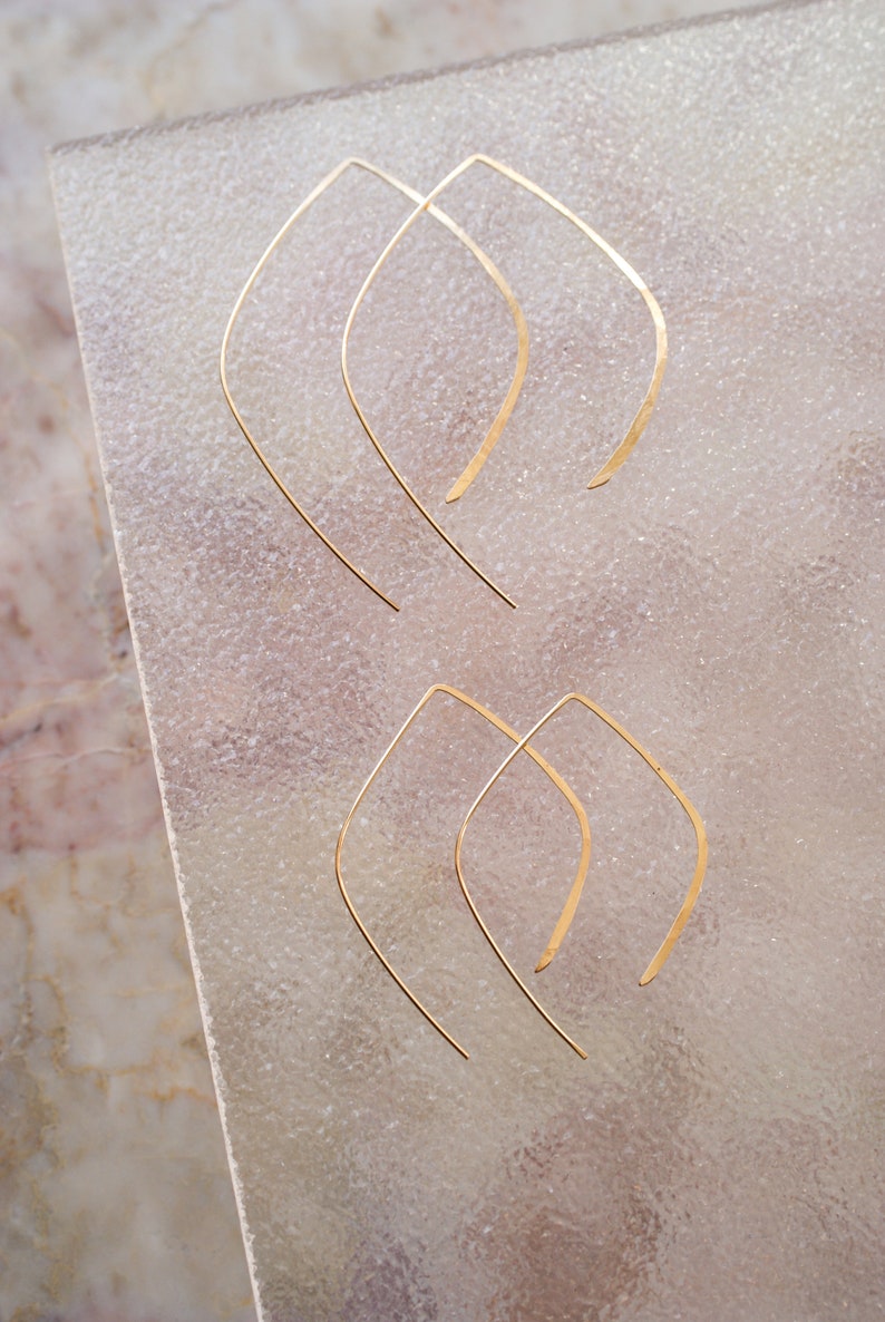 Teardrop Threader Hoops in 14K Gold fill, Rose Gold fill or Sterling Silver, Threadable Hoop Earrings, Minimalist Hammered, Reg or Mini image 2