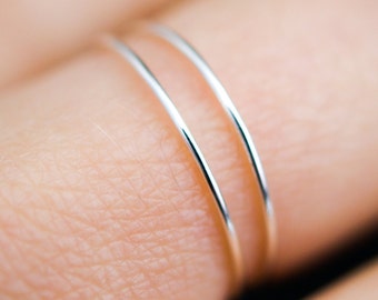 Set of 2 Ultra Thin Sterling Silver stacking rings, super skinny, extra thin, tiny, silver, stackable, hammered, delicate, threadbare, .7mm