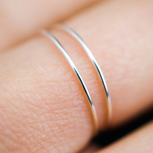 Set of 2 Ultra Thin Sterling Silver stacking rings, super skinny, extra thin, tiny, silver, stackable, hammered, delicate, threadbare, .7mm