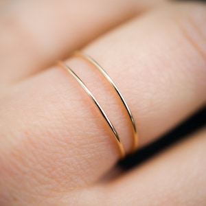 Set of 2 Ultra Thin Gold Stacking rings, super skinny, slender, extra thin, thinnest, tiny ring, 14k gold fill, delicate, threadbare, .7mm