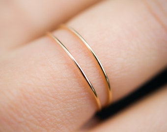 Set of 2 Ultra Thin Gold Stacking rings, super skinny, slender, extra thin, thinnest, tiny ring, 14k gold fill, delicate, threadbare, .7mm