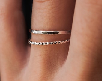 Twist Stacking Set of 2 Rings | Sterling Silver | Thin or Thick | Dainty, delicate, modern stackable rings, starter, friendship, custom size