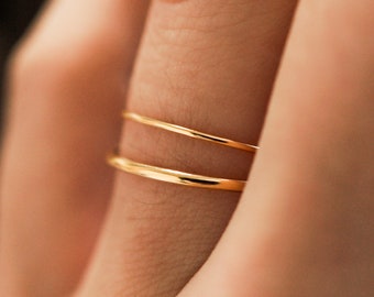 Ultra Thin and Thick Stacking Set of 2 Rings in 14K Gold fill, Rose Gold or Silver, stackable, minimal, smooth, his hers, basics, subtle