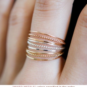 Thin Twist Stacking Set of 3 Rings in 14K Gold fill, Rose Gold or Sterling Silver, stackable, delicate, gold ring set, minimal, rope texture MIXED METALS