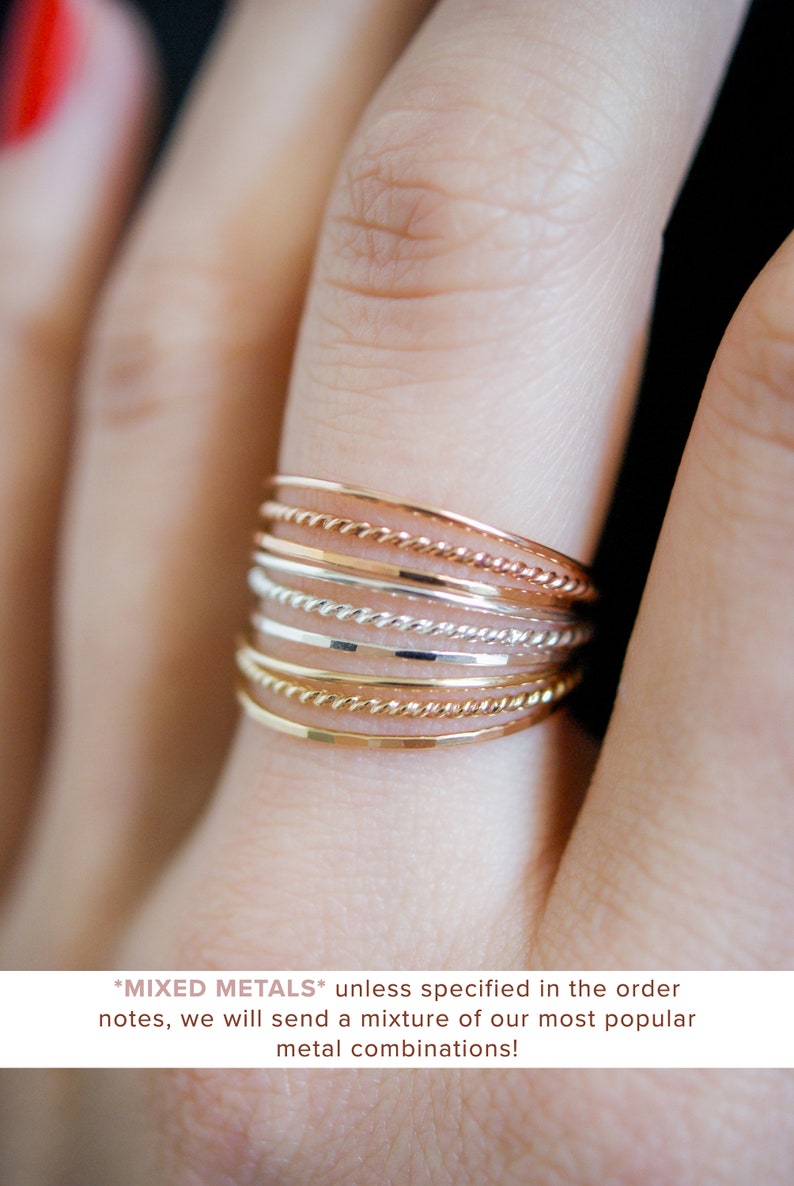 Thin Twist Stacking Set of 3 Rings in 14K Gold fill, Rose Gold or Sterling Silver, stackable, delicate, gold ring set, minimal, rope texture MIXED METALS