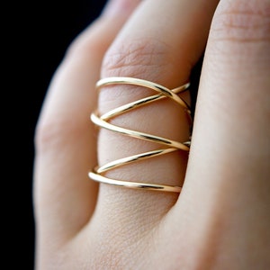 Thick Extra Large Gold Wrap Ring, Smooth Finish, wrapped criss cross ring, woven ring, infinity, intertwined, overlapping, minimal statement image 5