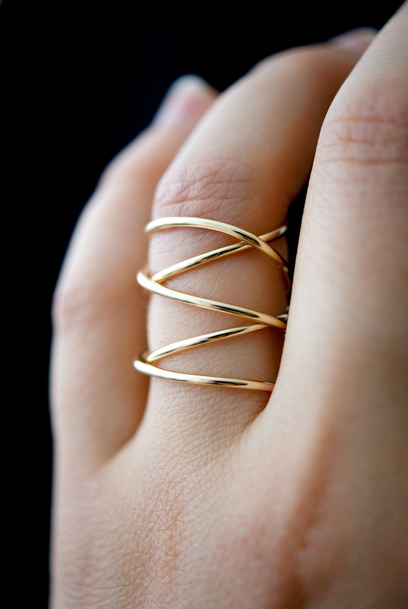 Thick Extra Large Gold Wrap Ring, Smooth Finish, wrapped criss cross ring, woven ring, infinity, intertwined, overlapping, minimal statement image 5