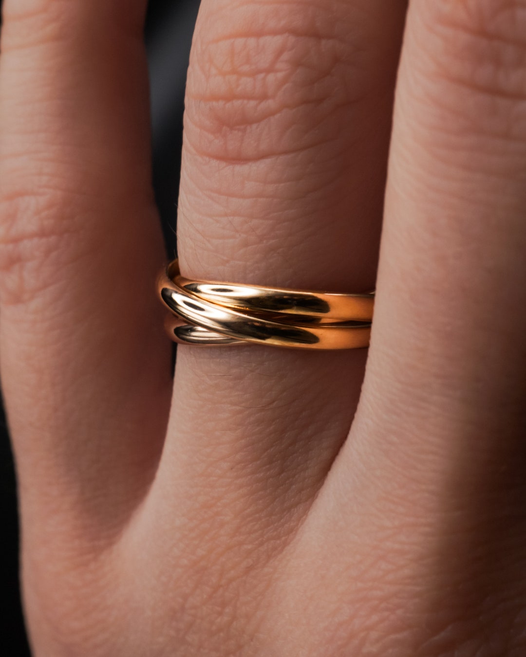 Thick Interlocking Set of 3 Rings in Silver Gold Fill or Rose Gold Fill Interlocking Rolling Ring Wrap Fidget Rolling Ring Entwined Etsy