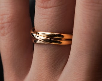 Conjunto entrelazado grueso de 3 anillos en plata, relleno de oro o relleno de oro rosa, entrelazado, anillo rodante, envoltura, inquieto, anillo rodante, entrelazado