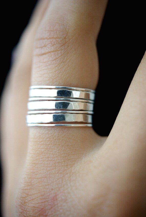 Sterling Silver Stack Ring Set of 7 Ultra Thin Silver Stacking